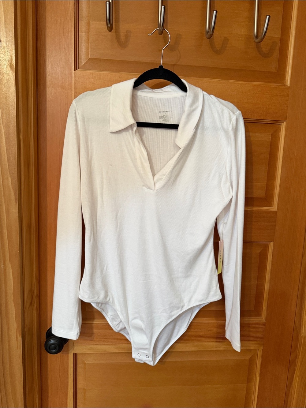 summersalt White Long-Sleeve Polo-Style Bodysuit